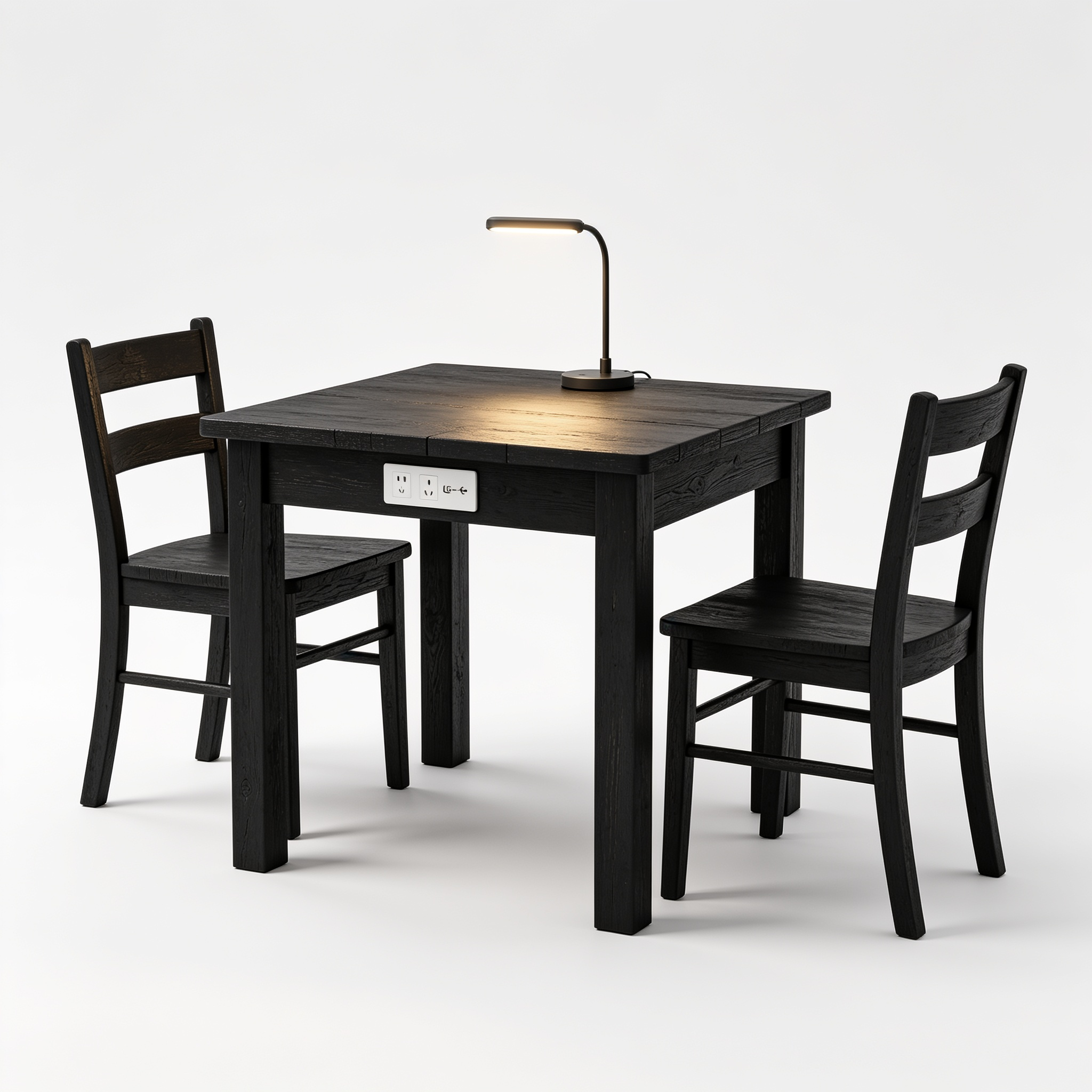 Frankwat Finnhomy 3-Piece Dining Table Set, Small Kitchen Table with 2 Chairs, LED Light and USB Type-C Power Outlet, Space-Saving Design for Dining Room, Living Room, Apartment, Rustic Black