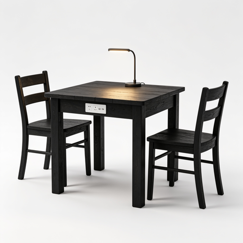 Frankwat Finnhomy 3-Piece Dining Table Set, Small Kitchen Table with 2 Chairs, LED Light and USB Type-C Power Outlet, Space-Saving Design for Dining Room, Living Room, Apartment, Rustic Black